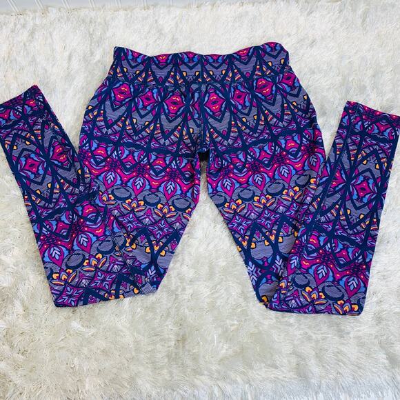 Tribal Floral Bright Leggings Sz Small Blue Pink Purple - Picture 4 of 5